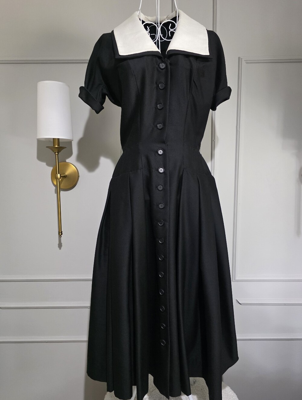 Vintage Christian Dior new York Black Midi Dress with White - Picture 2 of 16